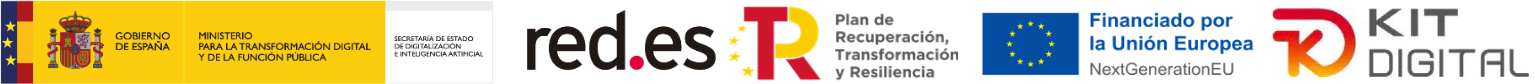Banner con logotipos oficiales: Gobierno de España, red.es, NextGenerationEU, UE y KIT DIGITAL; plan de recuperación NEXO Küchen