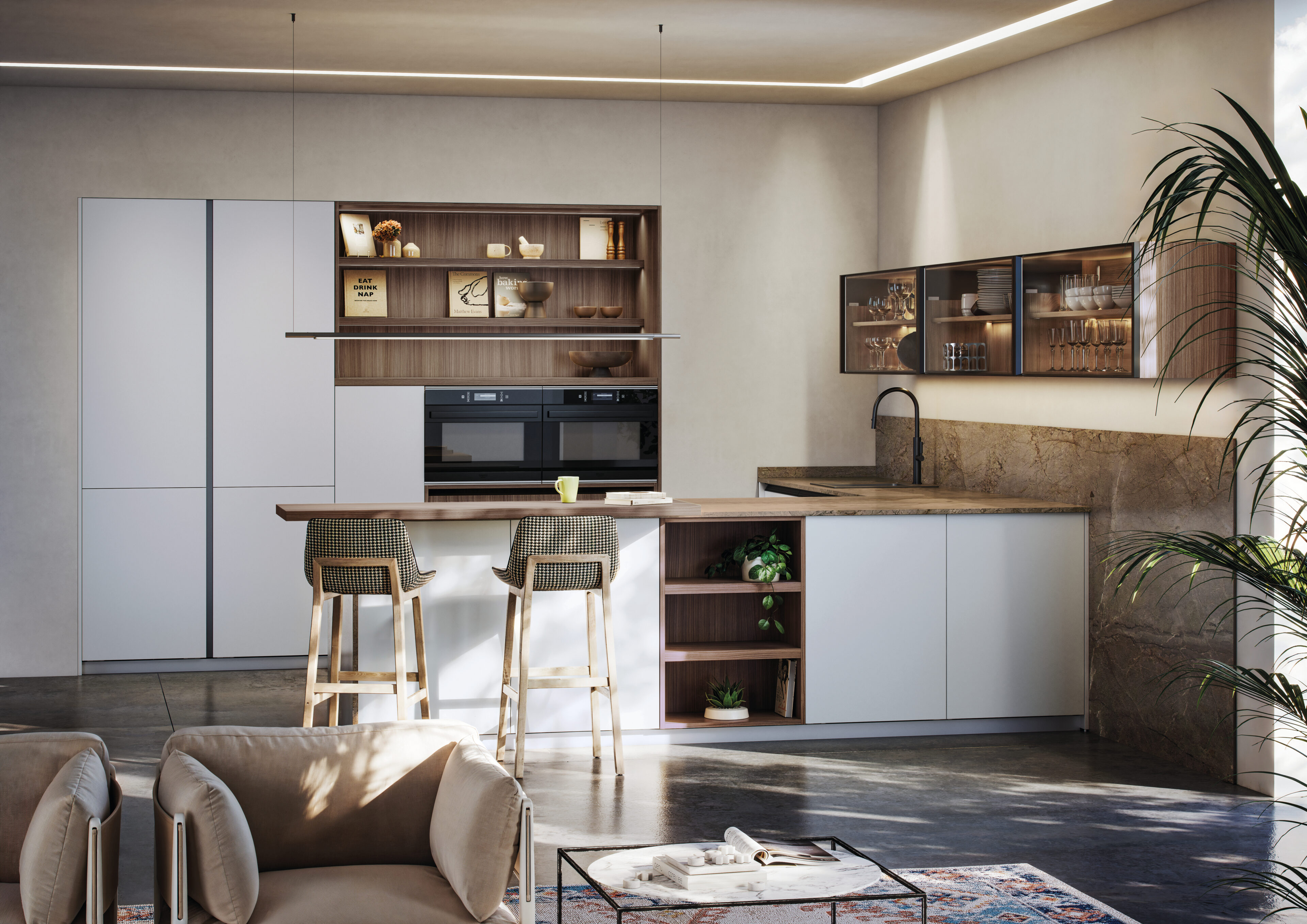 Cocina moderna de Nexo Küchen, destacando diseño inteligente con materiales de calidad y estética funcional.