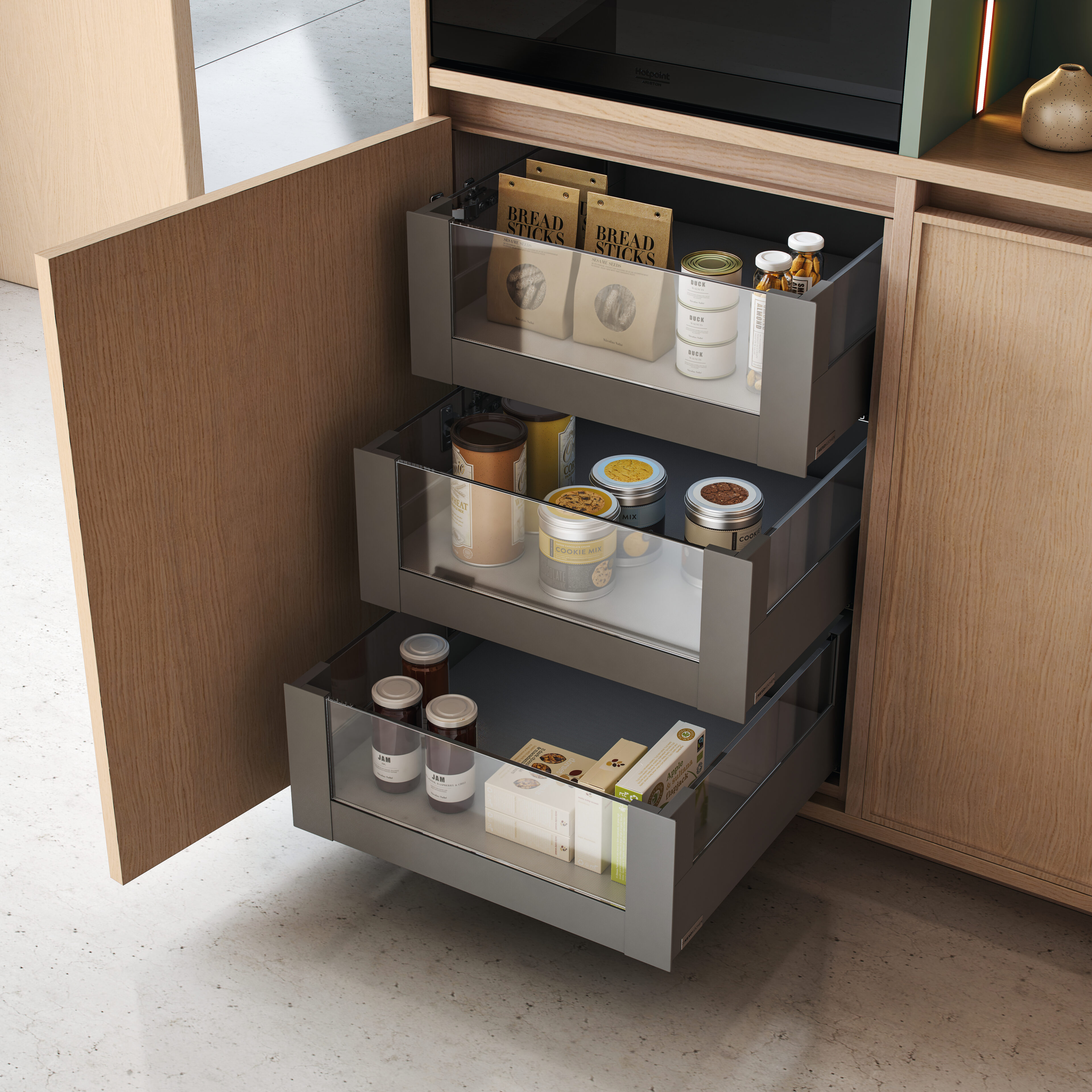 Cajones de cocina Nexo Küchen: diseño funcional, materiales de alta calidad y soluciones personalizadas para tu estilo.