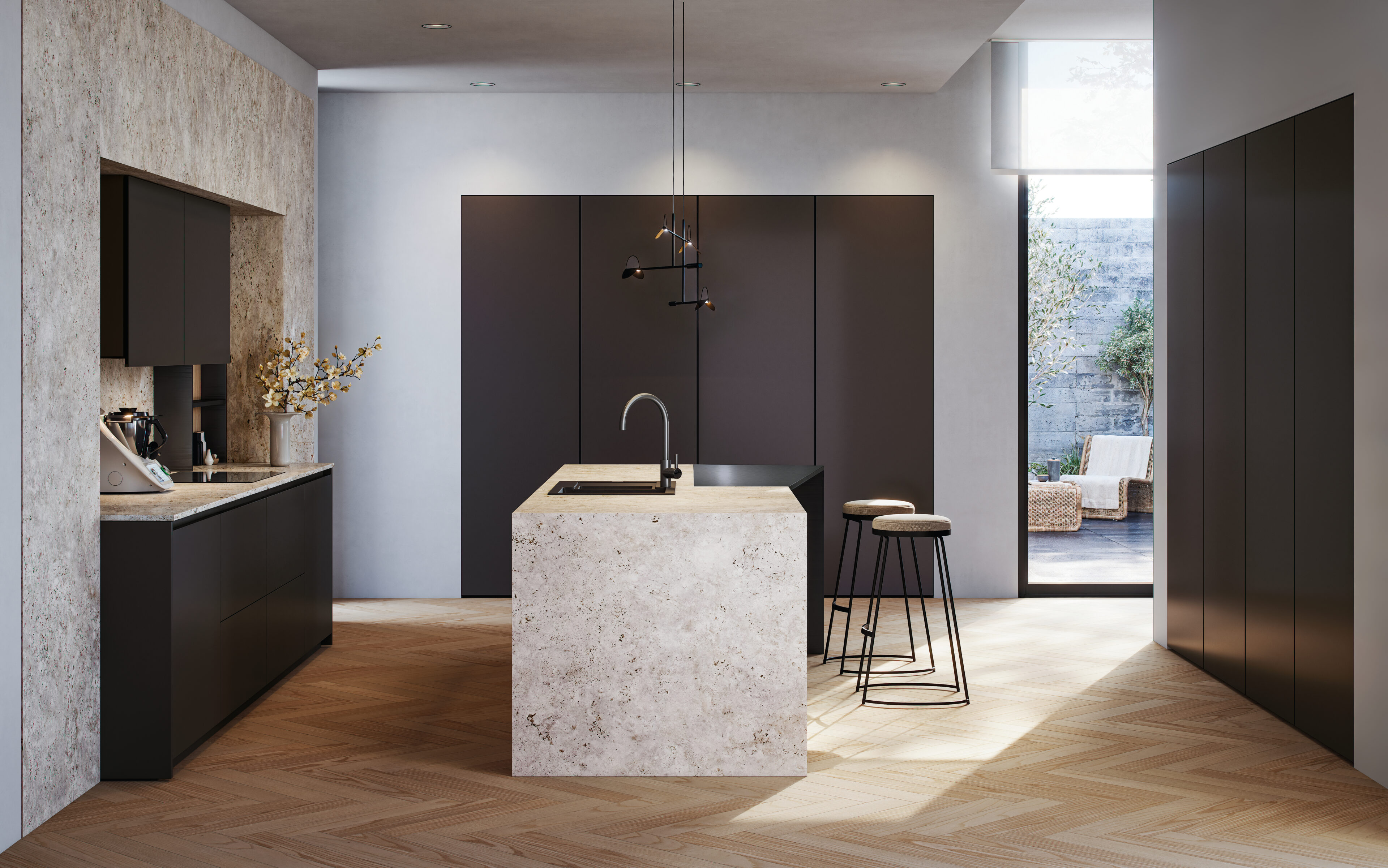 Cocina moderna de Nexo Küchen con isla central, combinando funcionalidad y diseño elegante en un espacio luminoso.