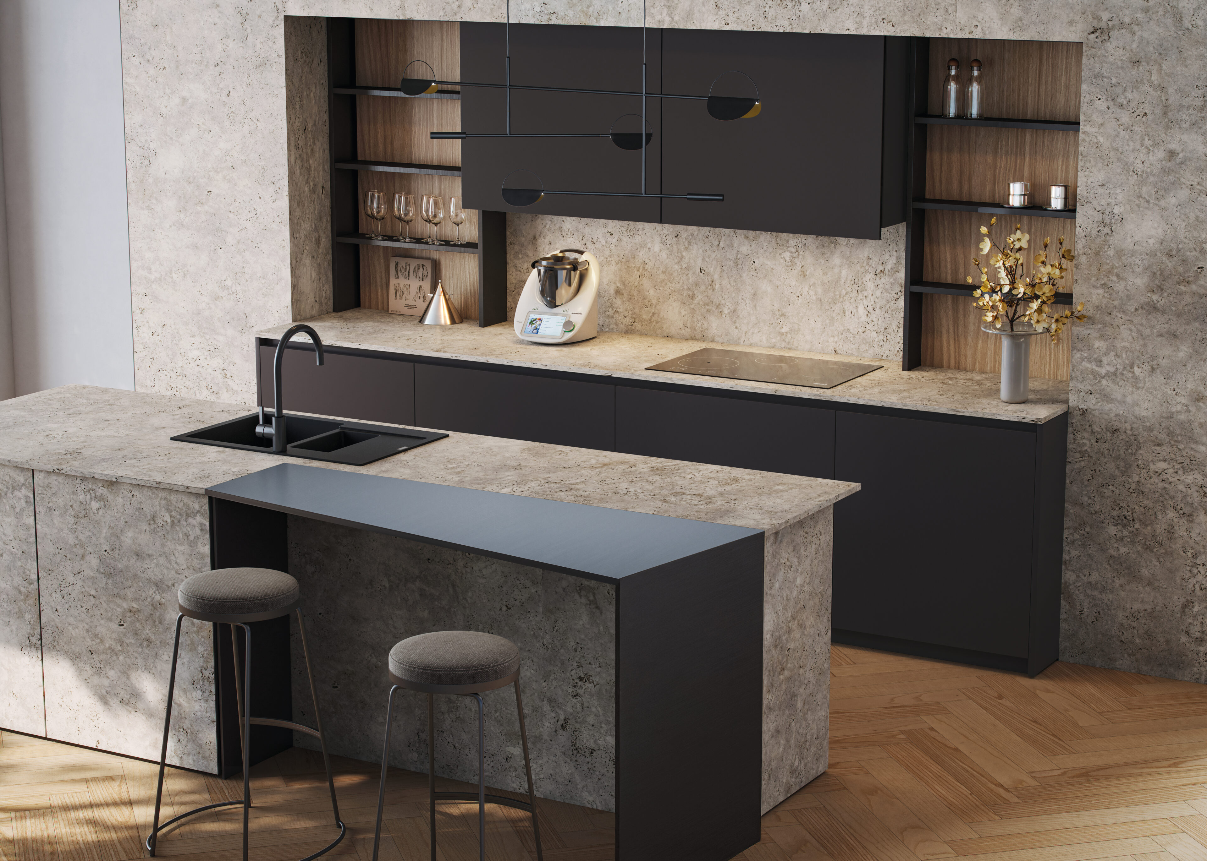 Cocina moderna de Nexo Küchen combinando funcionalidad y estética con materiales de alta calidad. Diseño inteligente.