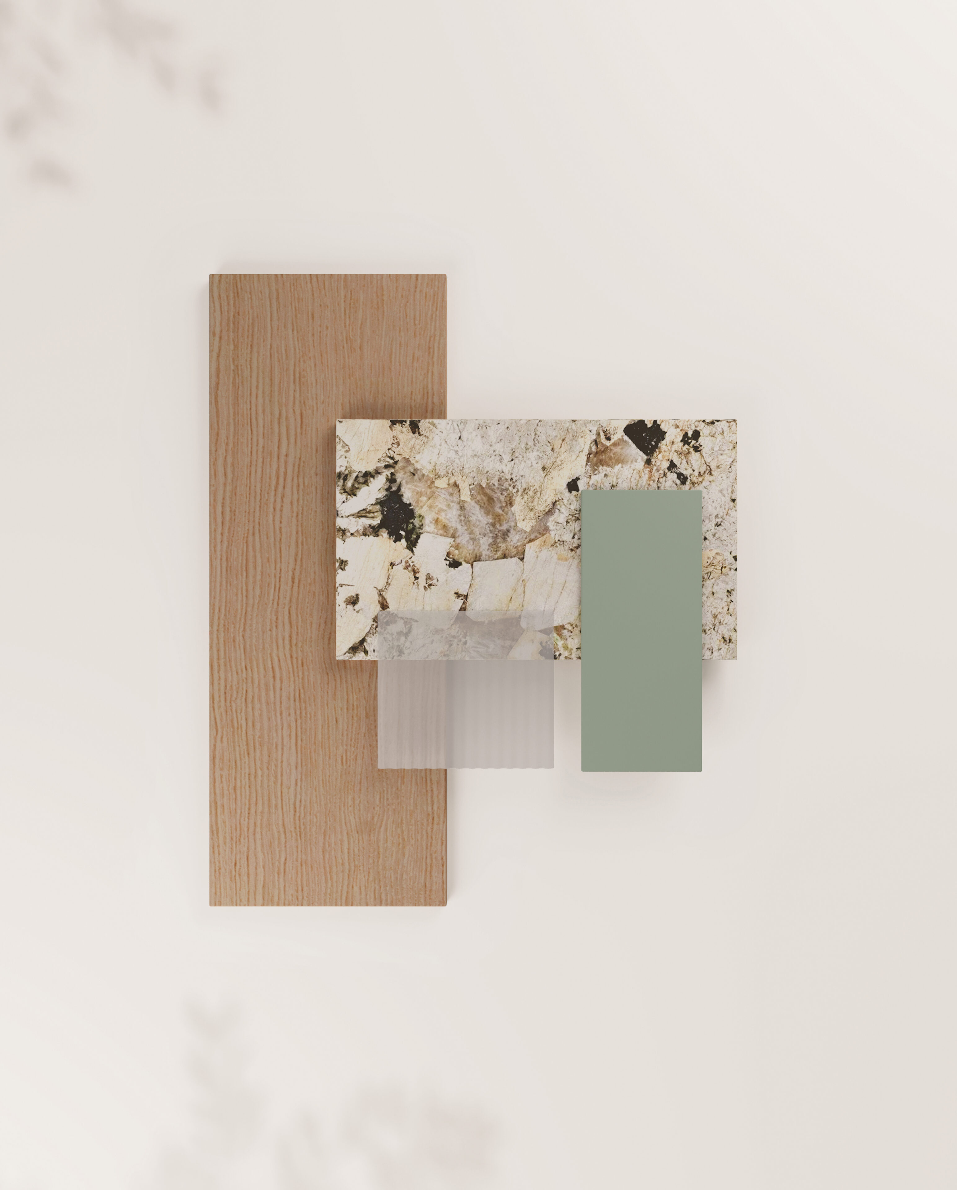 Materiales de cocina Nexo Küchen: madera, piedra y tonos verdes para un diseño funcional y estético.